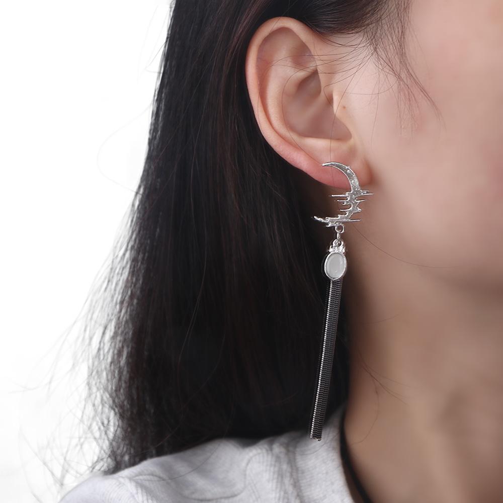 Корейские серьги-подвески Moonstone, серьги-подвески, асимметричные серьги-подвески для женщин, серьги-гвоздики серебряный